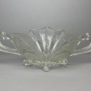 Brockwitz Large Art Deco Clear Glass Bowl with Serpent Handles, German, 1930&#39;s
