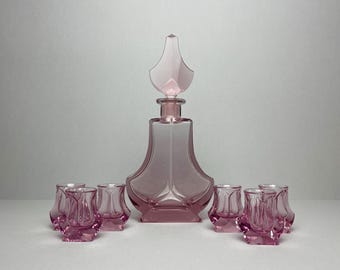 Decanter e 6 bicchieri Moser Amethyst, Art Déco