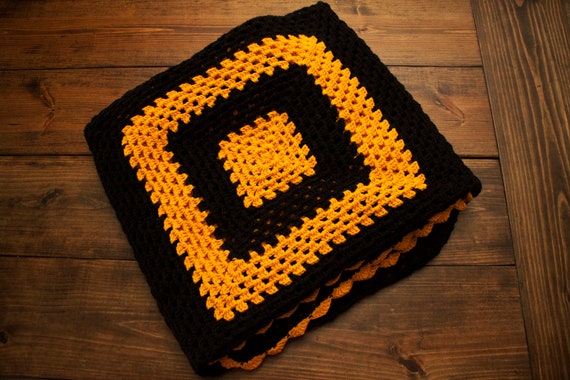 Crochet Blanket Black Yellow