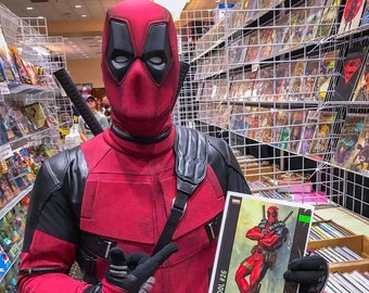 Weathered Deadpool Costume / Cosplay Suit (Replica) : Made From Custom Dyed 4 Way Patterned Stretch & Leather