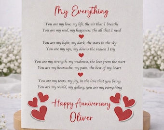 Tarjeta de aniversario personalizada para esposo: recuerdo con poema romántico