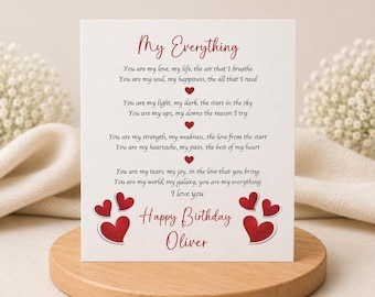 Biglietto d'auguri con poesia per il compleanno di mio marito e parole d'amore romantico da parte di mia moglie