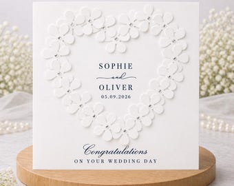 Carte de mariage personnalisée : carte de voeux de luxe scintillante en coeur blanc 3D