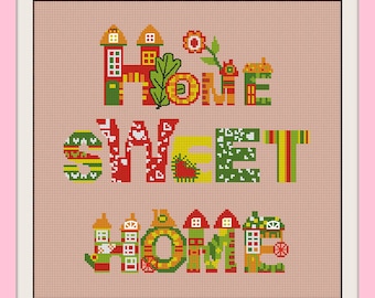 Home sweet Home Stitch Pattern, BOGO, Quote cross stitch, PDF counted cross stitch pattern,R090