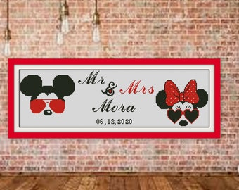 Wedding cross stitch pattern,Married Mouse, Love cross stitch pattern, BOGO,Mr & Mrs cross stitch, cross stitch pattern,modern pattern,R134