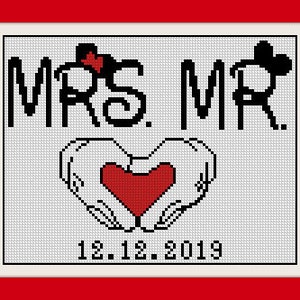 Wedding cross stitch pattern,BOGO,Mr & Mrs cross stitch, Married Mouse, Love cross stitch pattern, cross stitch pattern,modern pattern,R267