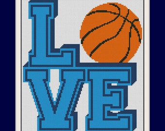 Love Basketball pdf cross stitch pattern, Nursery cross stitch, BOGO, Quote cross stitch, PDF counted cross stitch pattern,R114