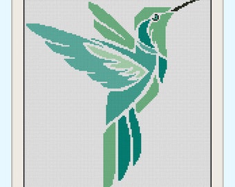 Modernt fågelkolibrimönster, BOGO, PDF räknat fågel enkelt korsstygn, djur xstitch PDF direktnedladdning, R135
