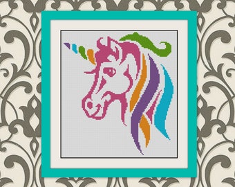 Enhörning korsstygnsmönster, barnrum, barnrum INK Korsstygnsmönster, BOGO, Regnbågskorsstygn enhörning Modernt korsstygn, R045