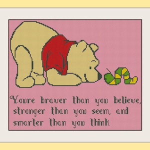 Youre braver than you believe, Quote cross stitch, kids room decor cross stitch charts,BOGO, PDF counted cross stitch pattern,R095