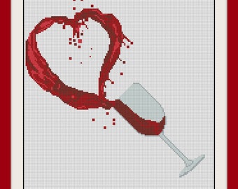 Wine Cross stitch pattern,BOGO,Needlework,Needlecraft,Embroidery Wine PDF counted cross stitch pattern,Glass of Wine,Instant Download, R274