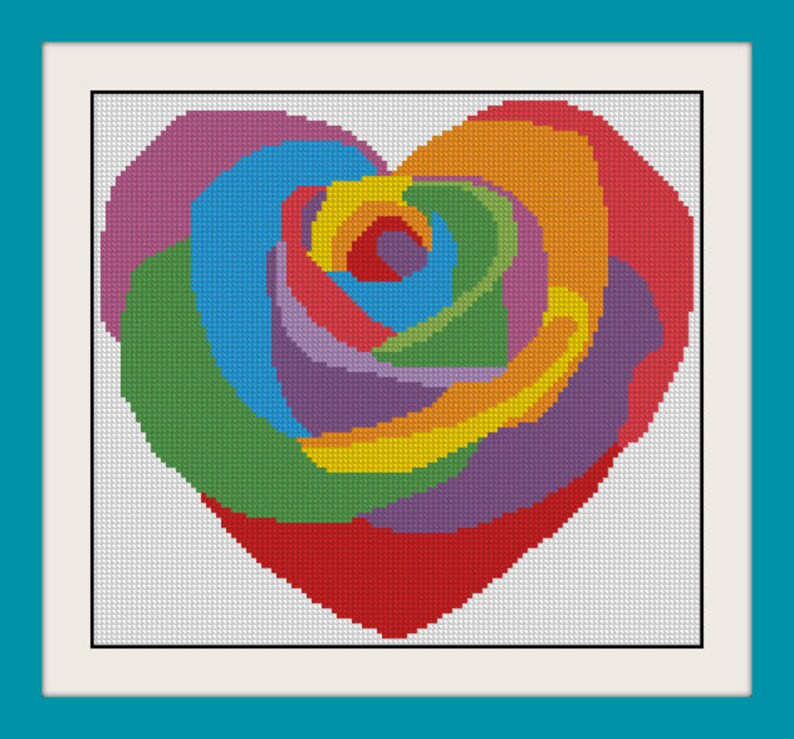 Flower heart cross stitch pattern Heart geometric cross Etsy