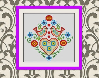 Bird cross stitch pattern, Bird cross stitch,Folk art, Folk bird, INC Cross Stitch Pattern, BOGO, PDF counted cross stitch pattern,R213