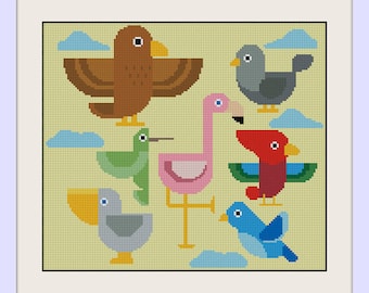 Modern Bird, Geometric bird cross stitch pattern , BOGO, PDF counted Bird Easy cross stitch ,Animals xstitch PDF Instant Download,R133