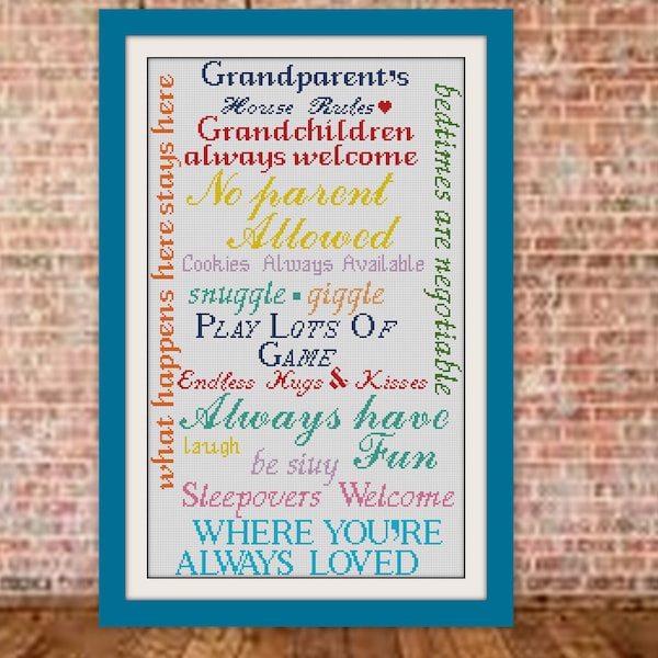 House Rules cross stitch,Home sweet home xstitch,Grandparents House Rules,Quote Cross StitchPattern,BOGO,Home decor,Modern cross stitch,R251