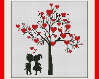 Lovers and heart tree INC Cross Stitch Pattern, BOGO, PDF counted cross stitch pattern,R080
