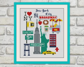 New York - Modern Cross Stitch Pattern, BOGO, Quote cross stitch, PDF counted cross stitch pattern,R093