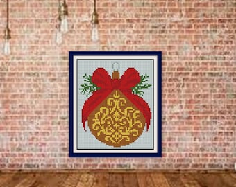 Golden Filigree christmas ornament cross stitch pattern, BOGO, PDF bauble chart,14 count holiday decor,elegant winter embroidery design,R505