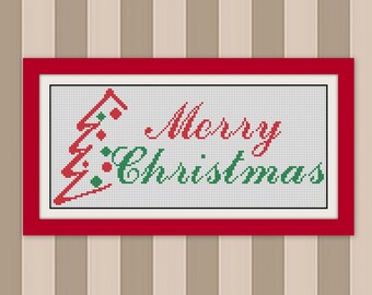 Merry Christmas  tree, modern cross stitch nursery art, INC Cross Stitch Pattern, BOGO, PDF counted cross stitch pattern,R259