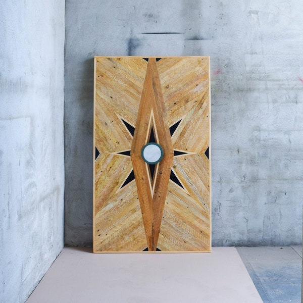 Custom Reclaimed Wood Dining Table Top with Marble and Granite Inlay