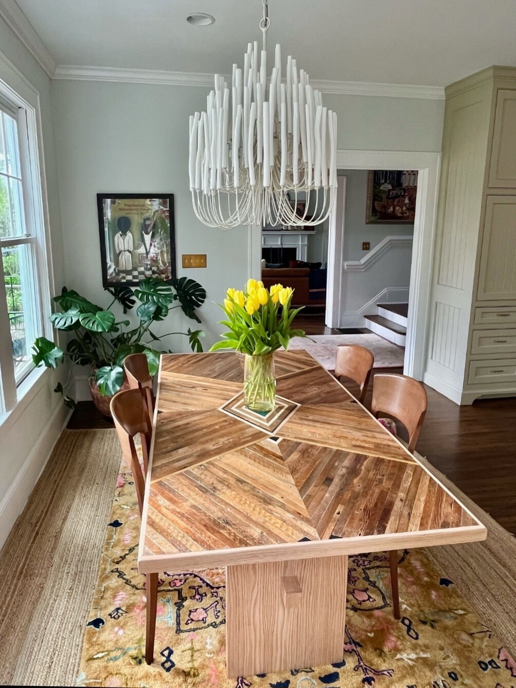 Wooden dining table with granite top discount