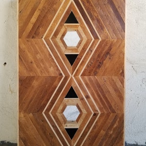 Custom Reclaimed Lath Dining Table with Marble Granite Inlay image 4