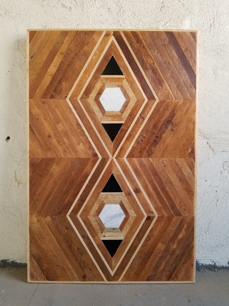 Custom Reclaimed Lath Dining Table with Marble Granite Inlay image 4