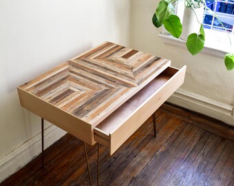 Custom Reclaimed Wood Lath Desk with Drawer and Hairpin Legs