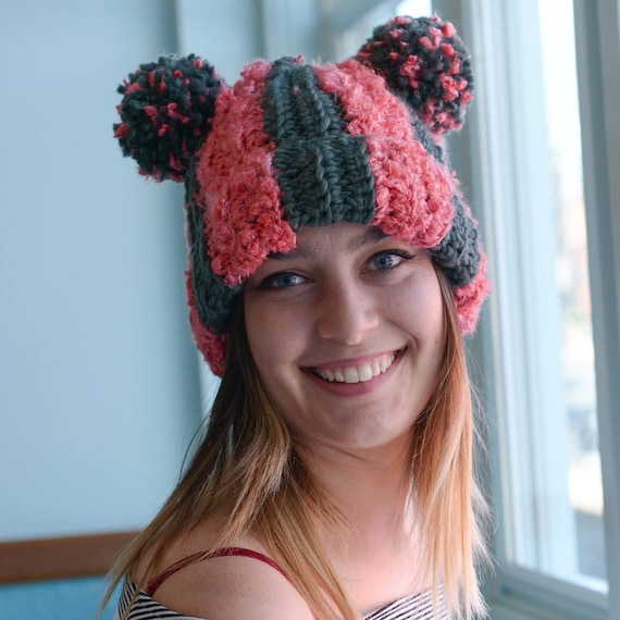 PATTERN: Striped Double Pompom Hat | Crochet Beanie Pattern  display picture 1