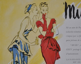 1940s Französisches Coty Parfum Werbeplakat: Vintage Magazin Kunst