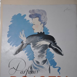 Manifesto pubblicitario francese degli anni '40, manifesto vintage di profumo, decorazioni vintage di profumi, pubblicità francese, arte di riviste antiche, Chypre Sauze