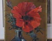 French Impressionist Oil painting, Antique Oil Painting, Floral Bouquet painting, Still Life, Oil on Wood Board, Made in France