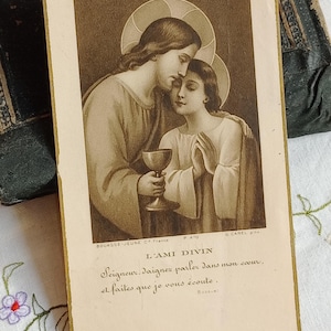 Immagine di preghiera francese antica del 1918, devozionale, immagine religiosa sacra, immagine di Missel, comunione, regalo cattolico, cristiano dalla Francia, Gesù