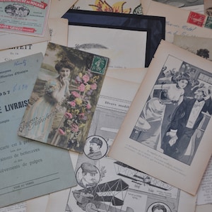 Antikes Französisches Junk Journal Inspiration Kit, Fotografie, getippte Dokumente, Edwardian Postkarten, viktorianische Ephemera, Hochzeitsankündigung