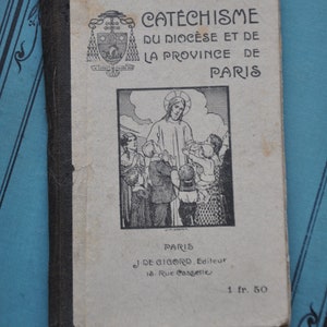 Antiek Frans boek, catechismus, boek Parijs, religieus jaren 1920, klein katholiek gebedenboek, Misselbijbel, kerk