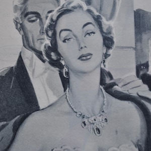 Manifesto pubblicitario francese Soir de Paris, 1950 Manifesto di metà secolo, Boudoir, Bourjois, Arredamento per profumi vintage, Parigi, Pubblicità, Arte per riviste