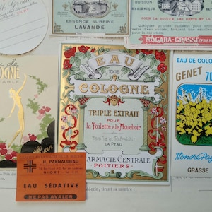 Etiquetas de perfume francesas antiguas originales de 1920-1930, París Grasse, Etiqueta, Scrapbooking, Arte alterado, Diario de basura, Francés vintage