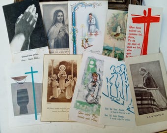 Vintage French Prayer Lot, 1960s Devotional Holy Cards (10)