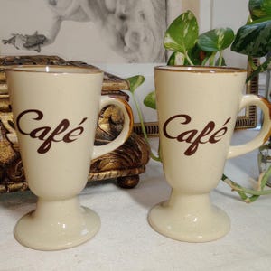 Pair 2 Vintage French Coffee Cups, Tall Coffee Cup with Handle, 1970s Cafe Cups, European French Cup, French Tea Cup,  Made in France