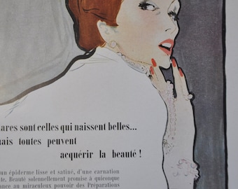 French Advertising Poster, 1950 Mid-Century Vintage Poster, Vintage Perfume Decor, French Advertising, Vintage Magazine Art