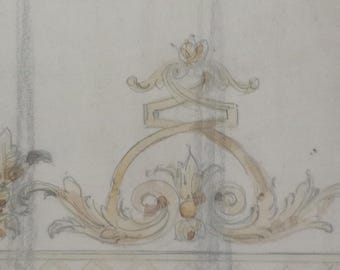 Ensemble de 2 dessins anciens de France, meubles Empire, Art authentique dessinés à la main vers 1880