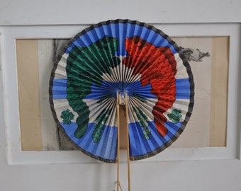 Art Nouveau French Paper Fan, Le Cressonnee, Advertising Hand Fan, Red, Blue and Green, Cockade, Antique French Wine Alcohol, Fan, France