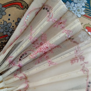 Antique French Hand Fan Supply, 1900s, Vintage Ladies White Hand Fan, Gauze Fan, Bone Sticks, AS-IS Condition, Boudoir Decor, Paris