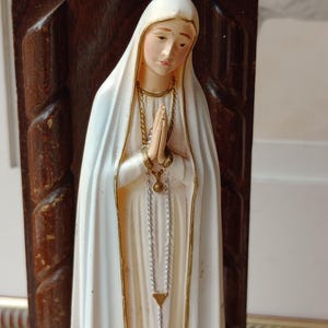 Vintage Lourdes Virgin Mary Shrine: Carved Wooden Reliquary, Crowned Madonna
