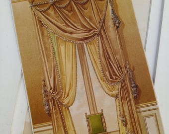 Grabado antiguo francés de tocador: litografía de muebles estilo Imperio de la década de 1880, tamaño grande de 13 x 8,5 pulgadas.