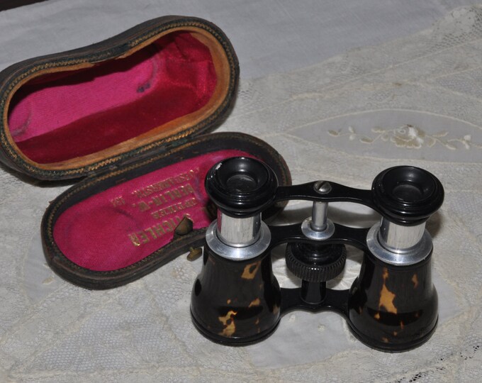 Antique German Binoculars and Original Leather Case, Bakelite 1900s