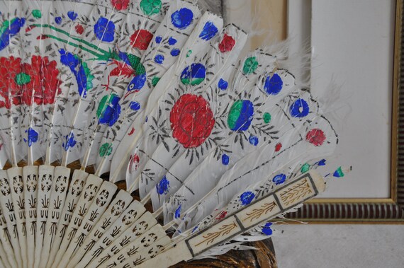 Antique White Feather Hand Fan, Edwardian Feather… - image 8