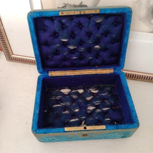 Gorgeous French Victorian 1800s Jewelry Box, Turquoise Antique Velvet, Blue Silk, Jewelry Box, Trinket Box, Sewing Victorian Box, Shabby