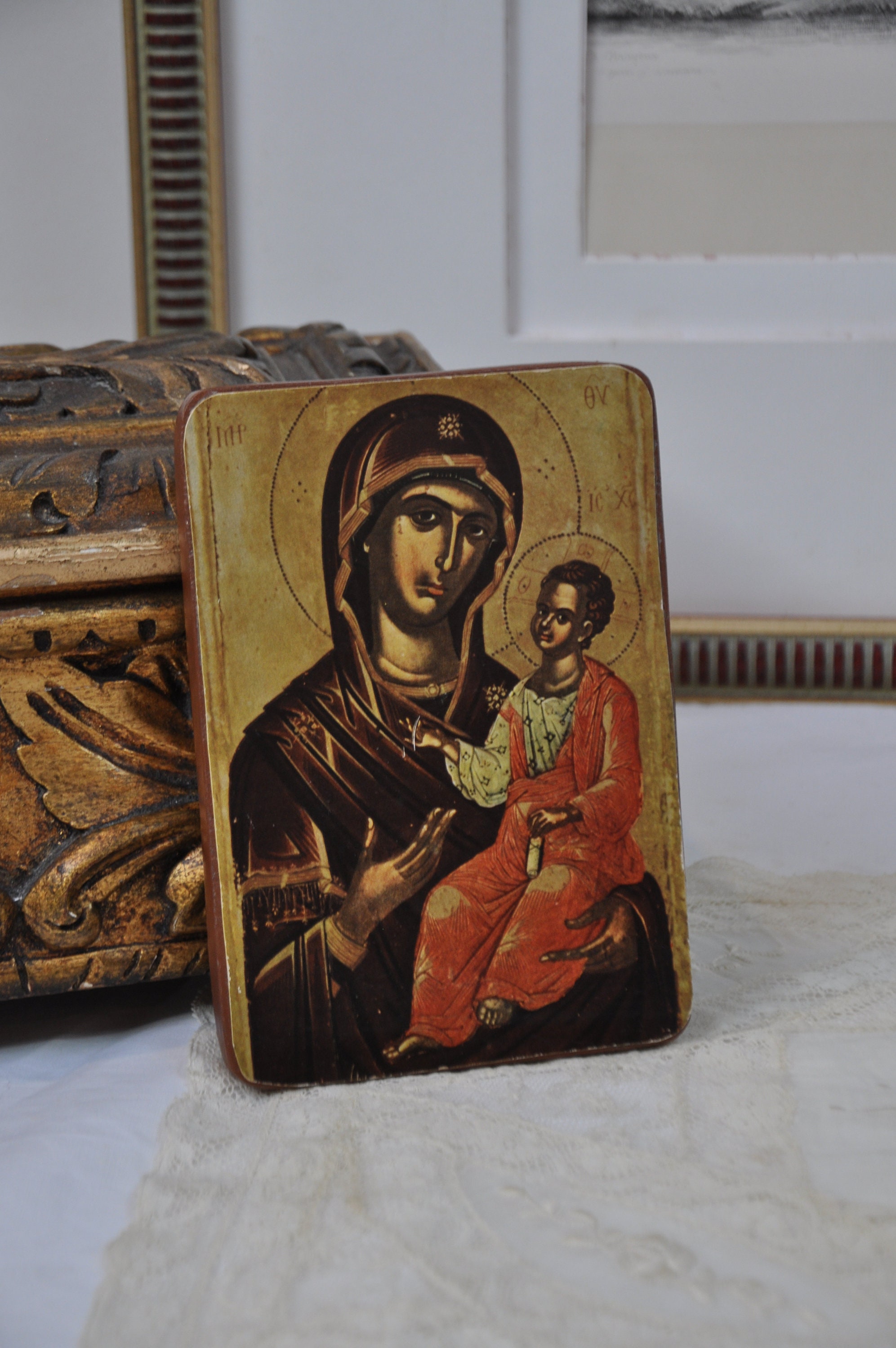 Petite Plaque d'icône Grecque, Art Mural Religieux, Chrétien Orthodoxe Vintage, Affichage d'icônes R