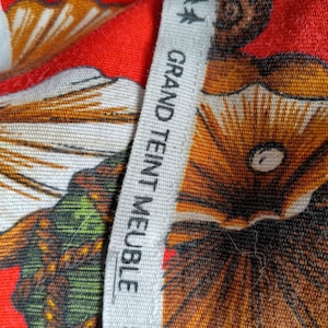Vintage French 1960s Fabric or Curtain, Bright Red, Travel Motif, Design Retro Cotton Linen Printed Fabric, Fresh Bright Interior Decor